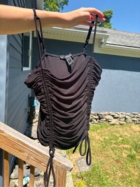 Black Scrunched Tie-Side Spaghetti Strap Top